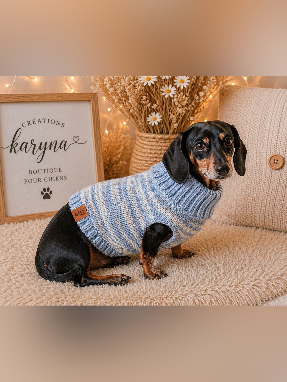 Blue Striped hand-knitted Dog Sweater - Cozy Turtleneck for Small Dogs